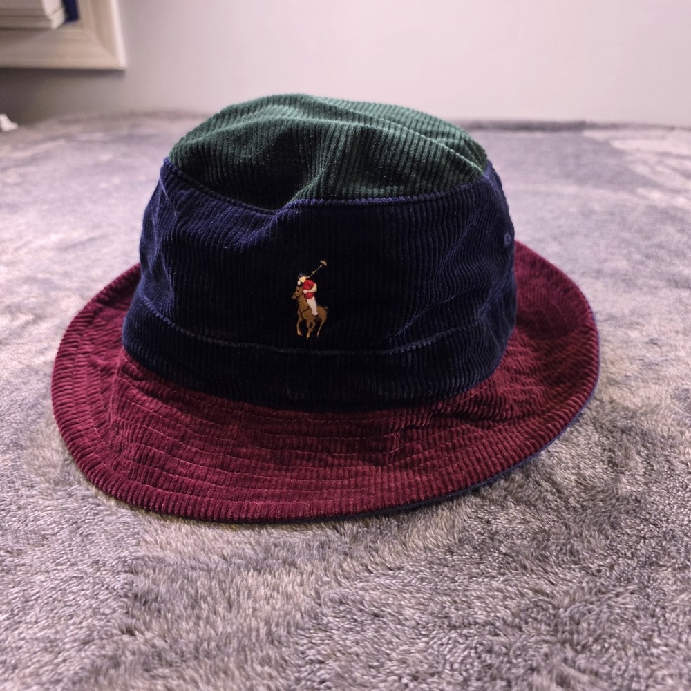 Polo Ralph Lauren Corduroy Colorblock‎ Bucket Hat L/XL Y2K Streetwear Retro Pony